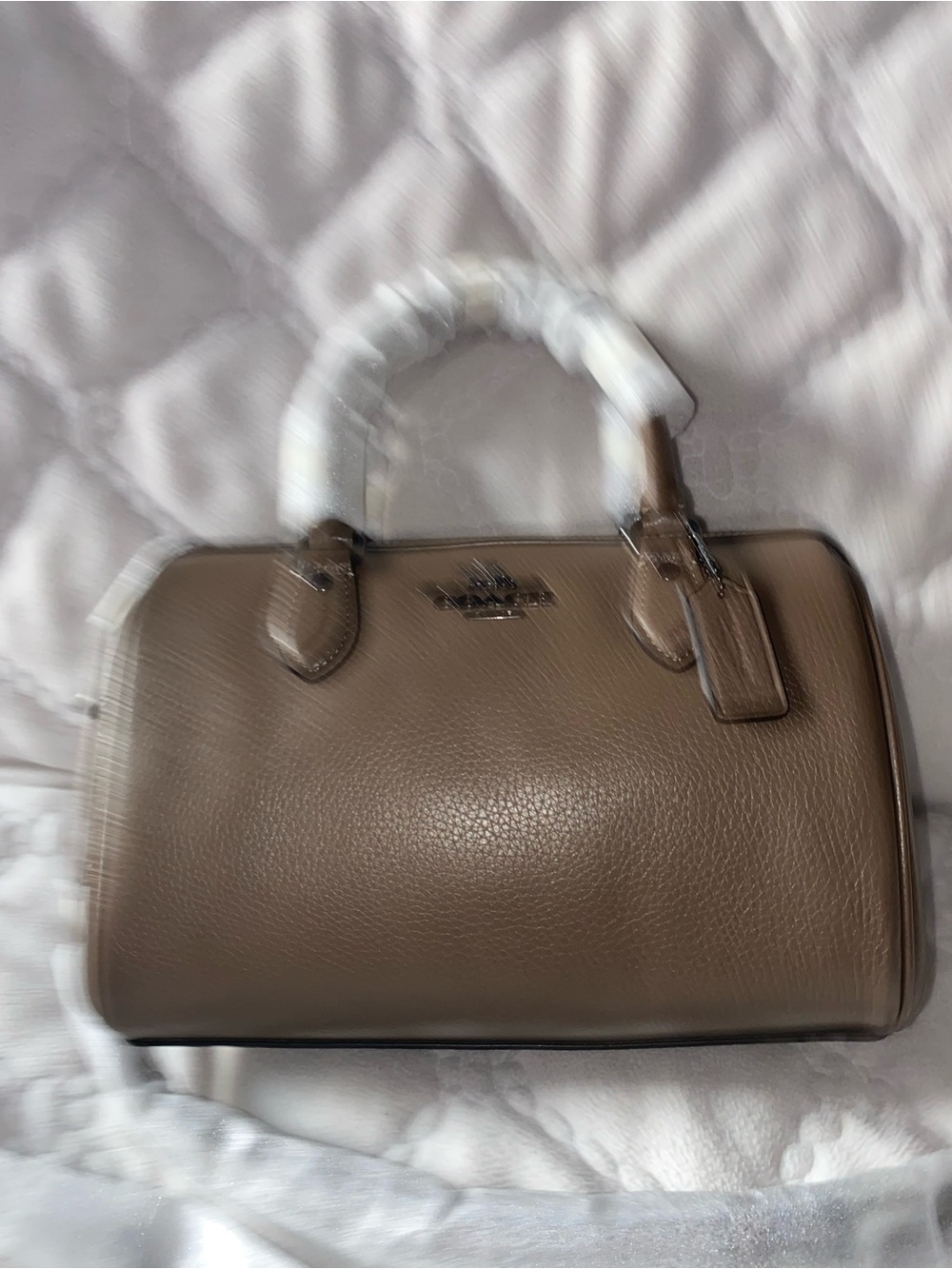 Pebbled Leather Satchel in Taupe with Top Handles